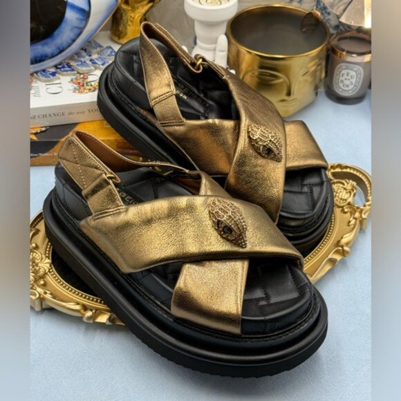 🆕 KURT GEIGER LONDON 🧿 NWOB Orson Cross Strap Sandal, Gold Bronze - Sz 38 7.5 - Picture 10 of 16